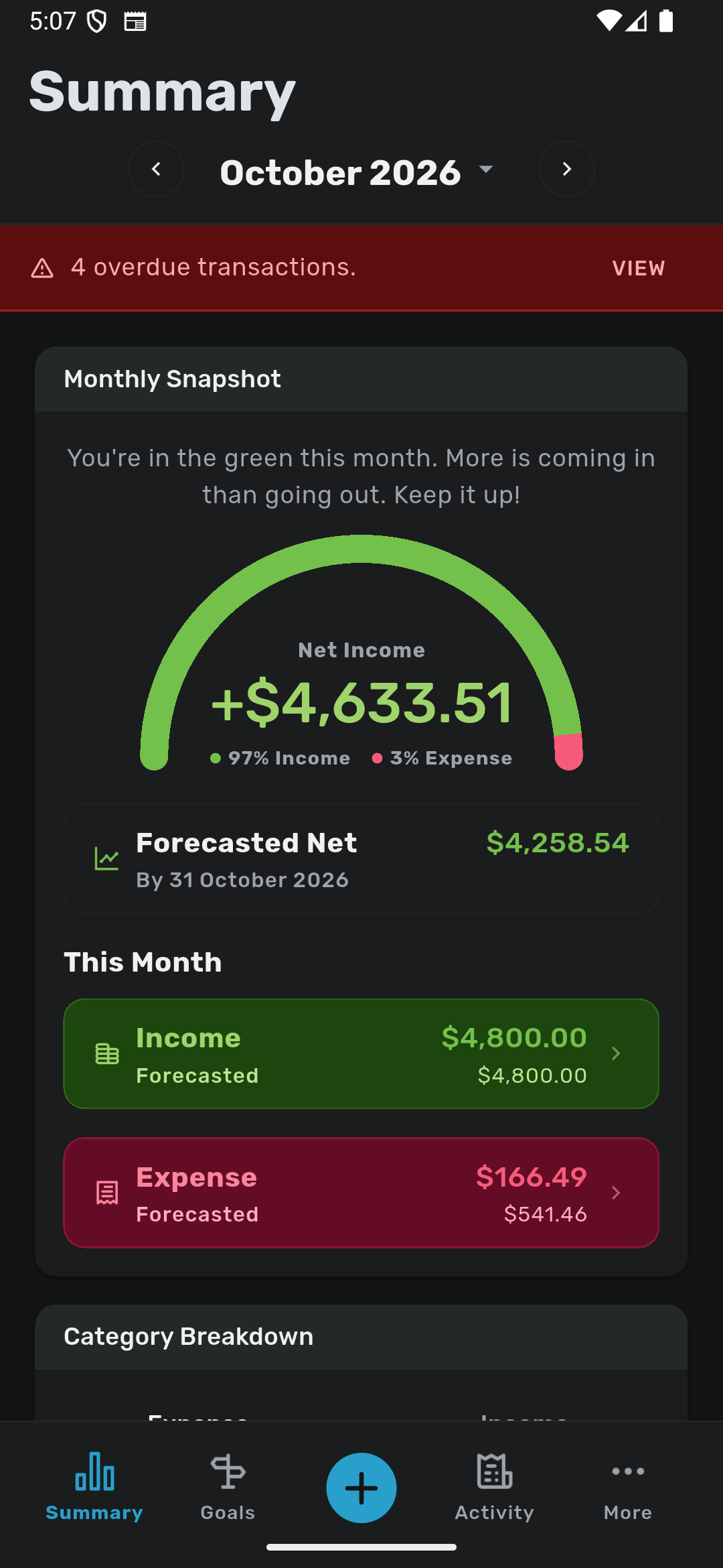 Savvy Expense Pro — Summary Monthly Snapshot